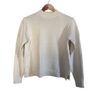 Uniqlo Cream Mock Neck Knit Sweater Womens Small Thick Ribbed Cotton Blend